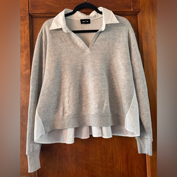Monrow Tops - Monrow Poplin Mix Collar Sweatshirt- Small